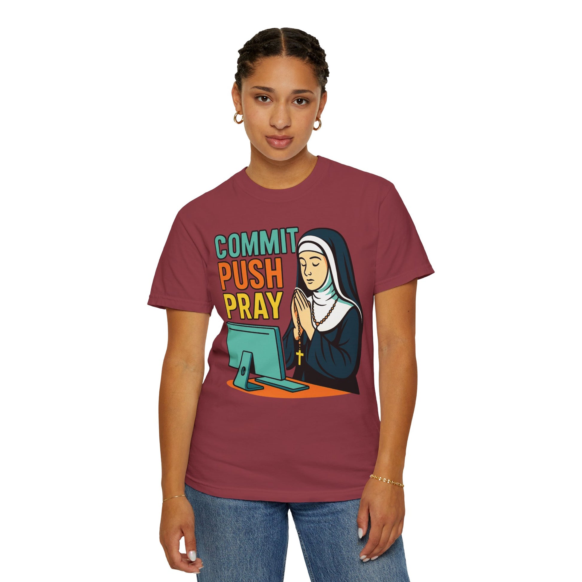 Commit Push Pray Nun Software Developer T-shirt
