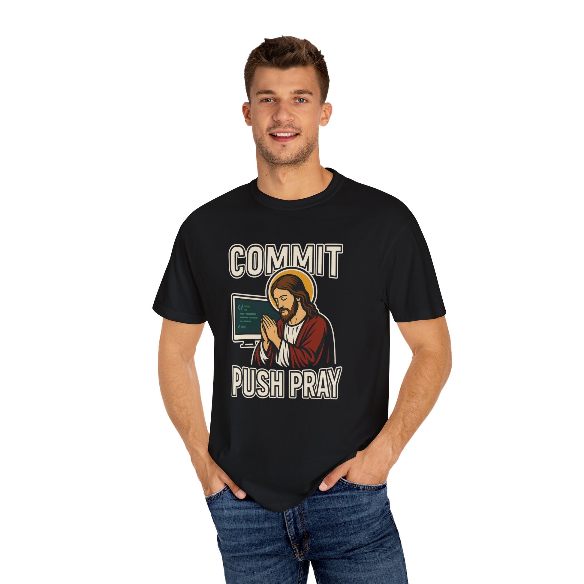 Commit Push Pray Jesus Tech Developer T-shirt