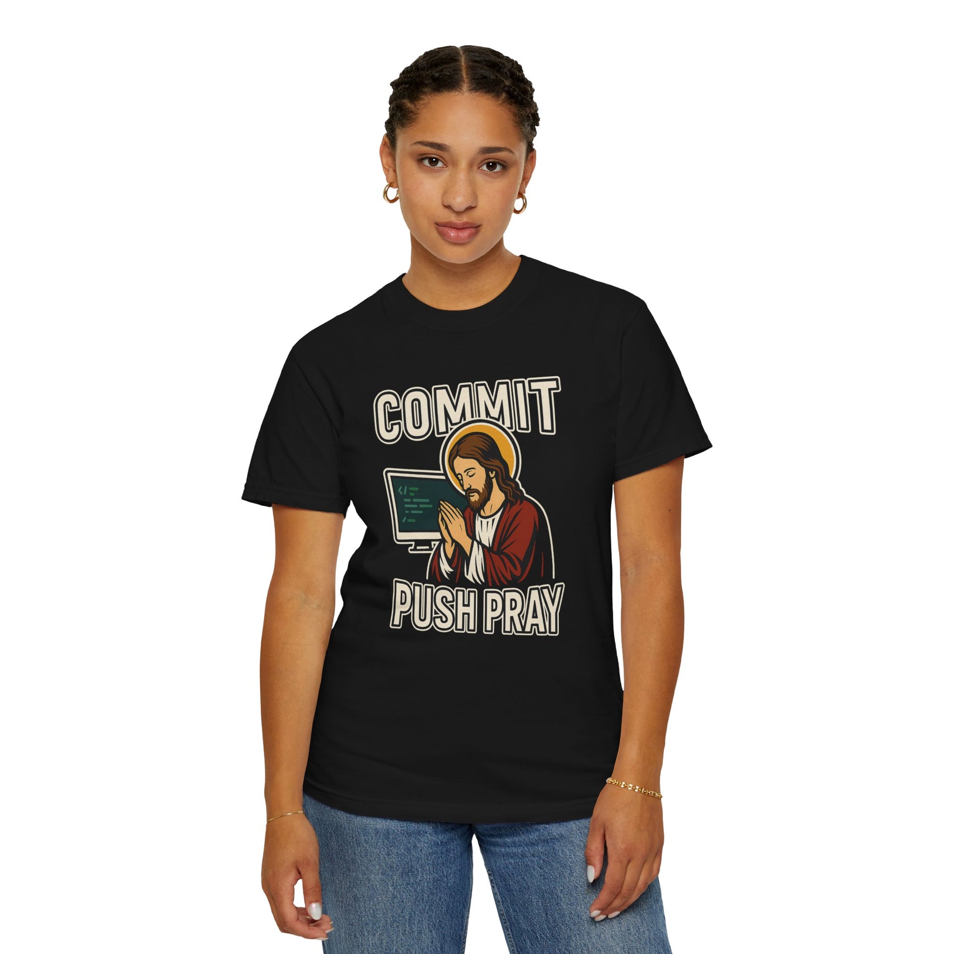 Commit Push Pray Jesus Tech Developer T-shirt