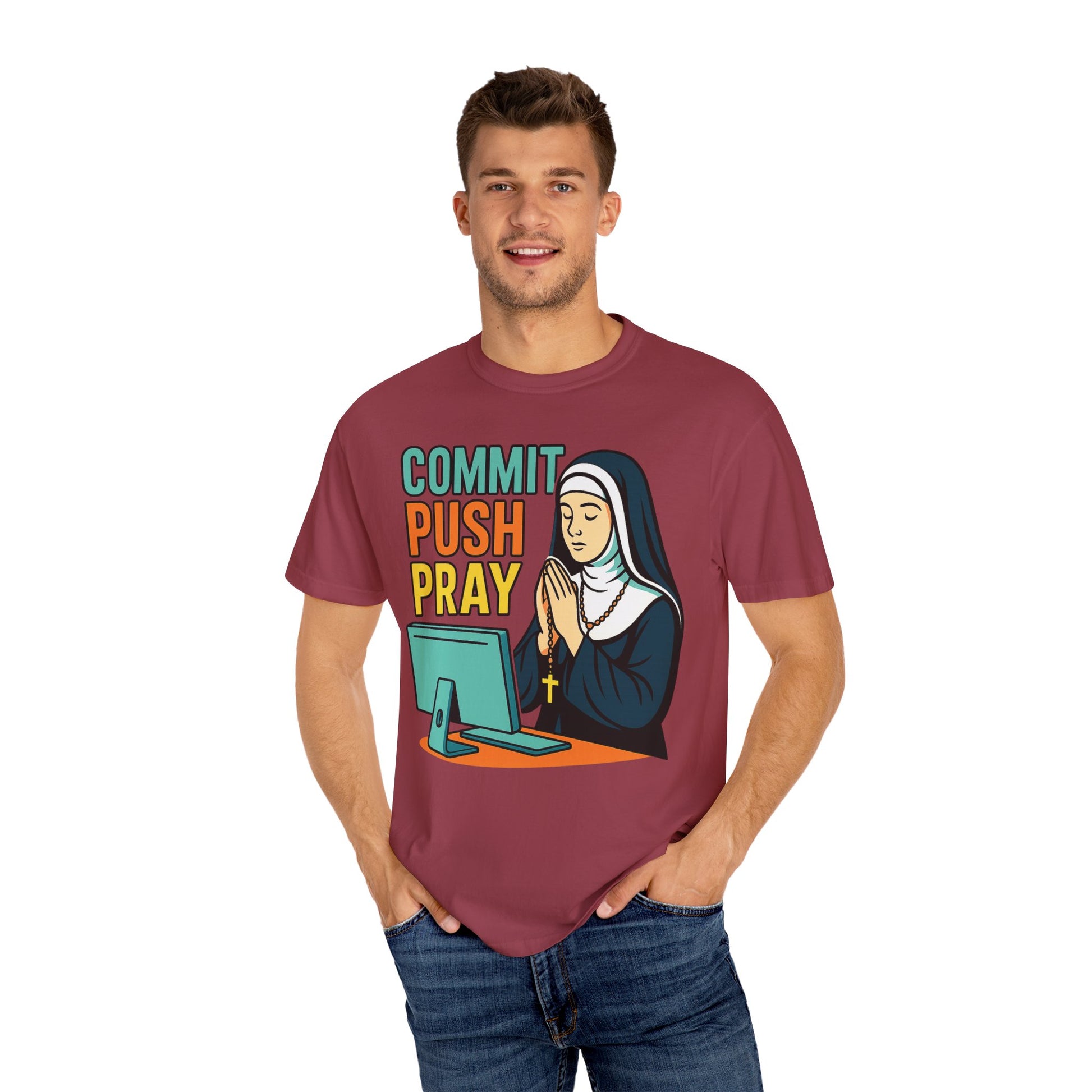 Commit Push Pray Nun Software Developer T-shirt