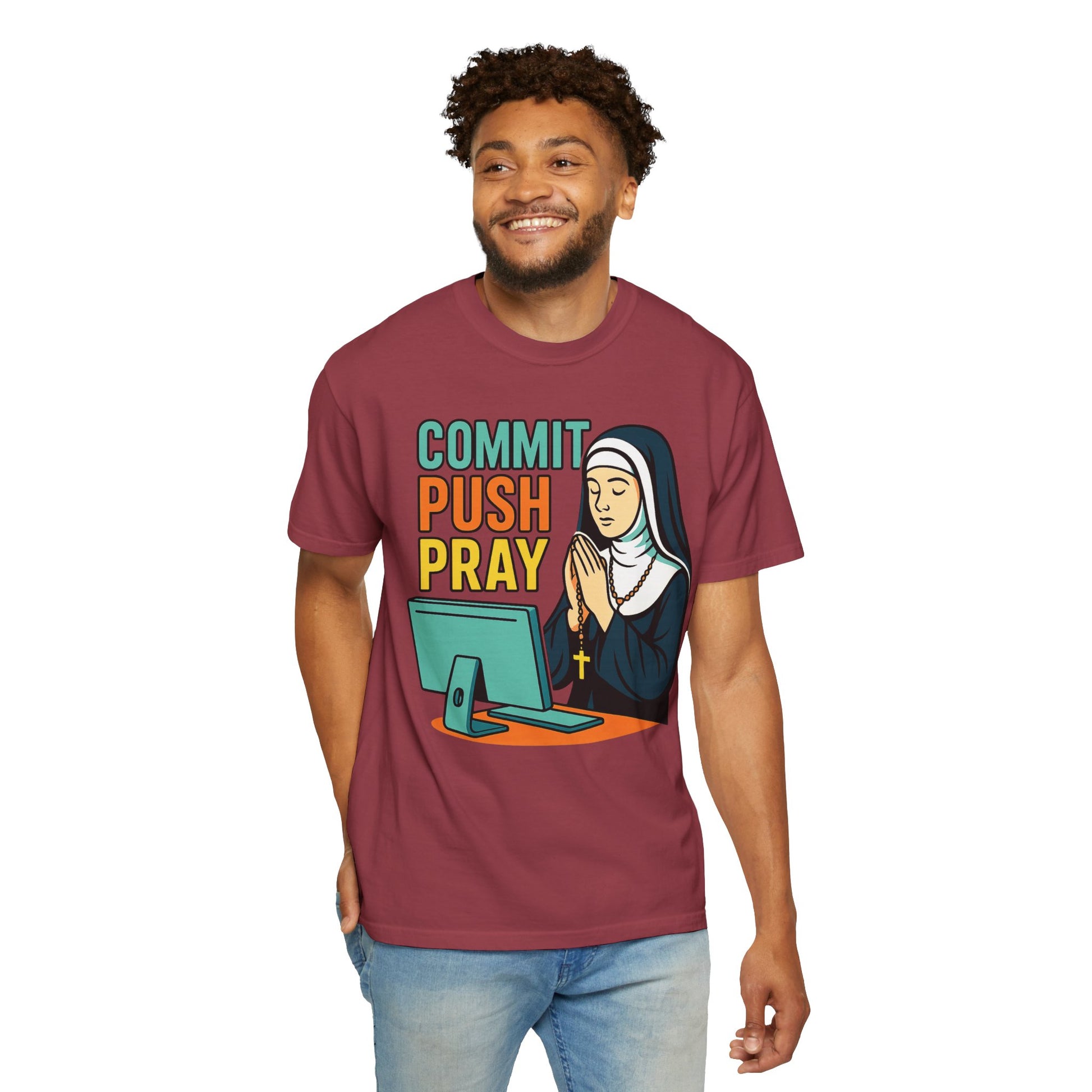 Commit Push Pray Nun Software Developer T-shirt