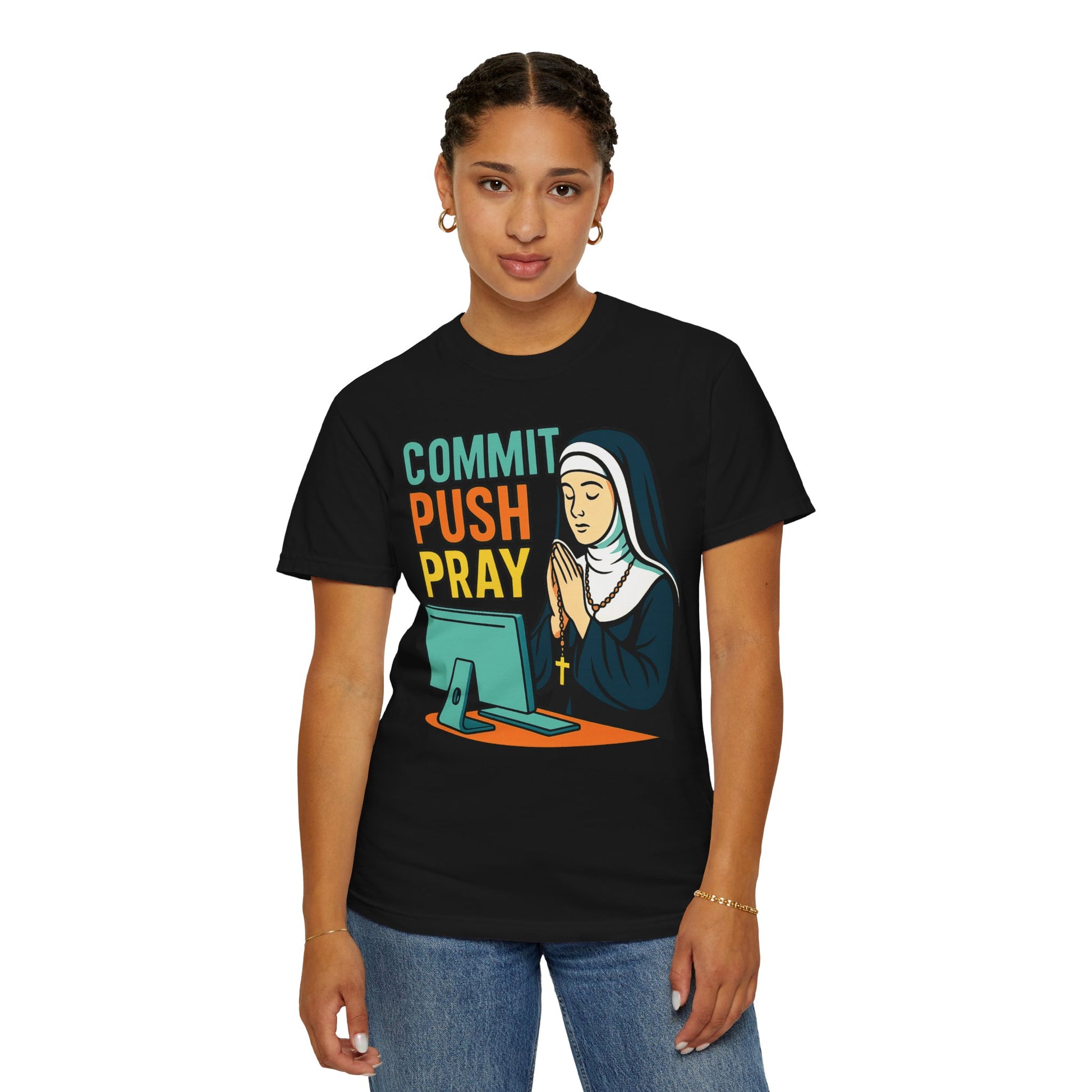 Commit Push Pray Nun Software Developer T-shirt